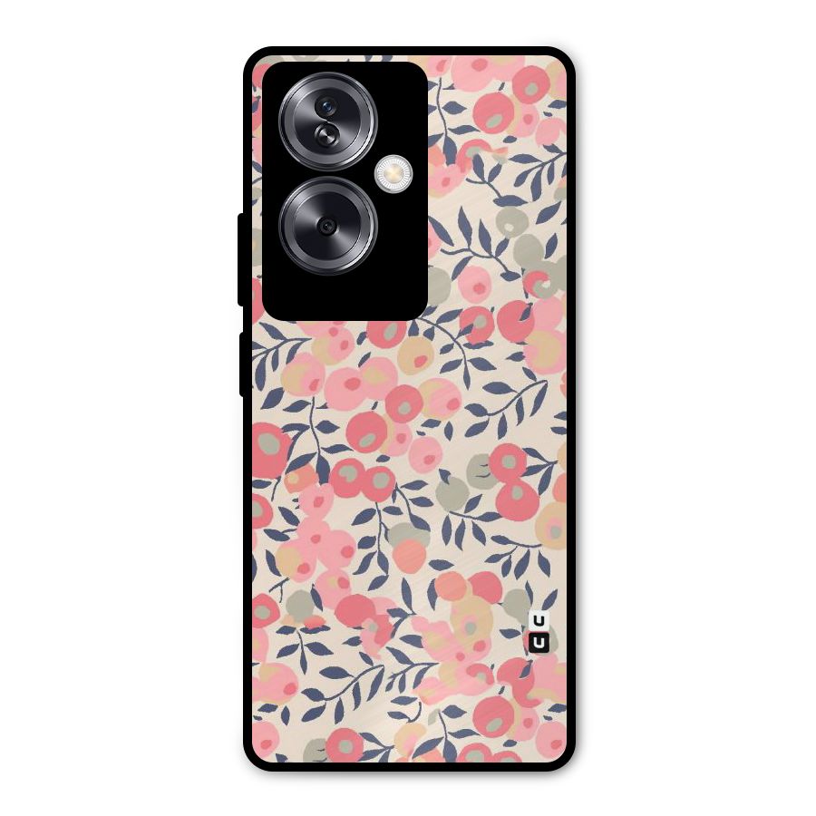 Pink Leaf Pattern Metal Back Case for Oppo A79 5G