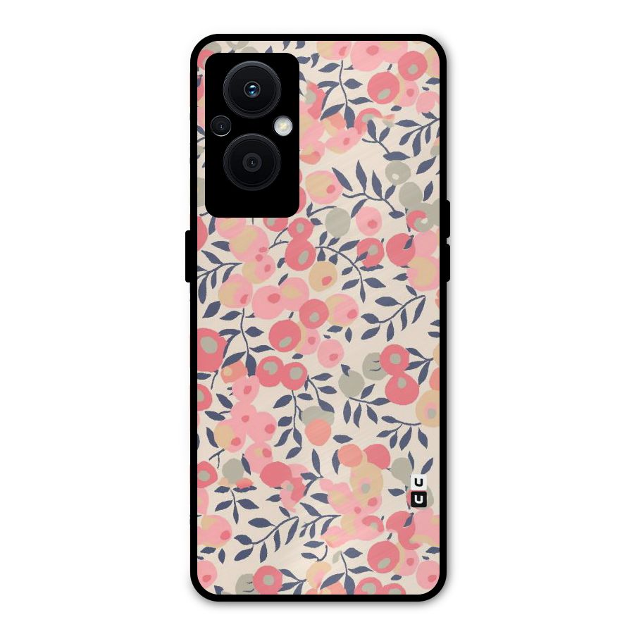 Pink Leaf Pattern Metal Back Case for Oppo F21 Pro 5G