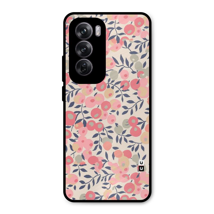 Pink Leaf Pattern Metal Back Case for Oppo Reno12 Pro