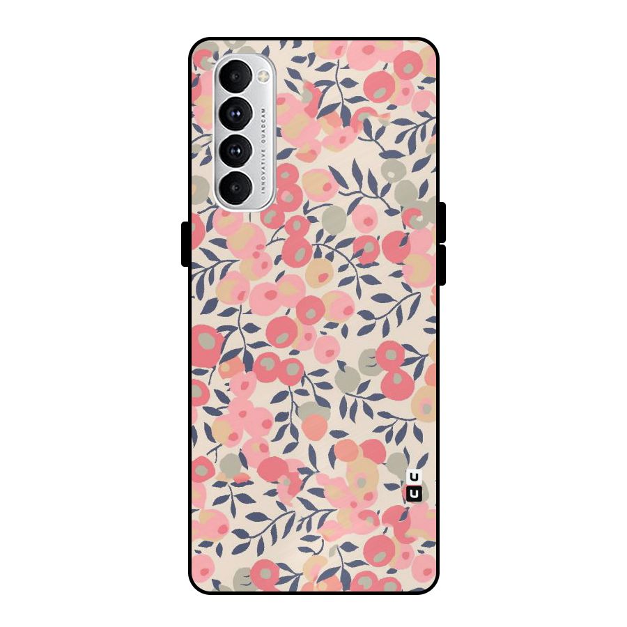 Pink Leaf Pattern Metal Back Case for Oppo Reno4 Pro