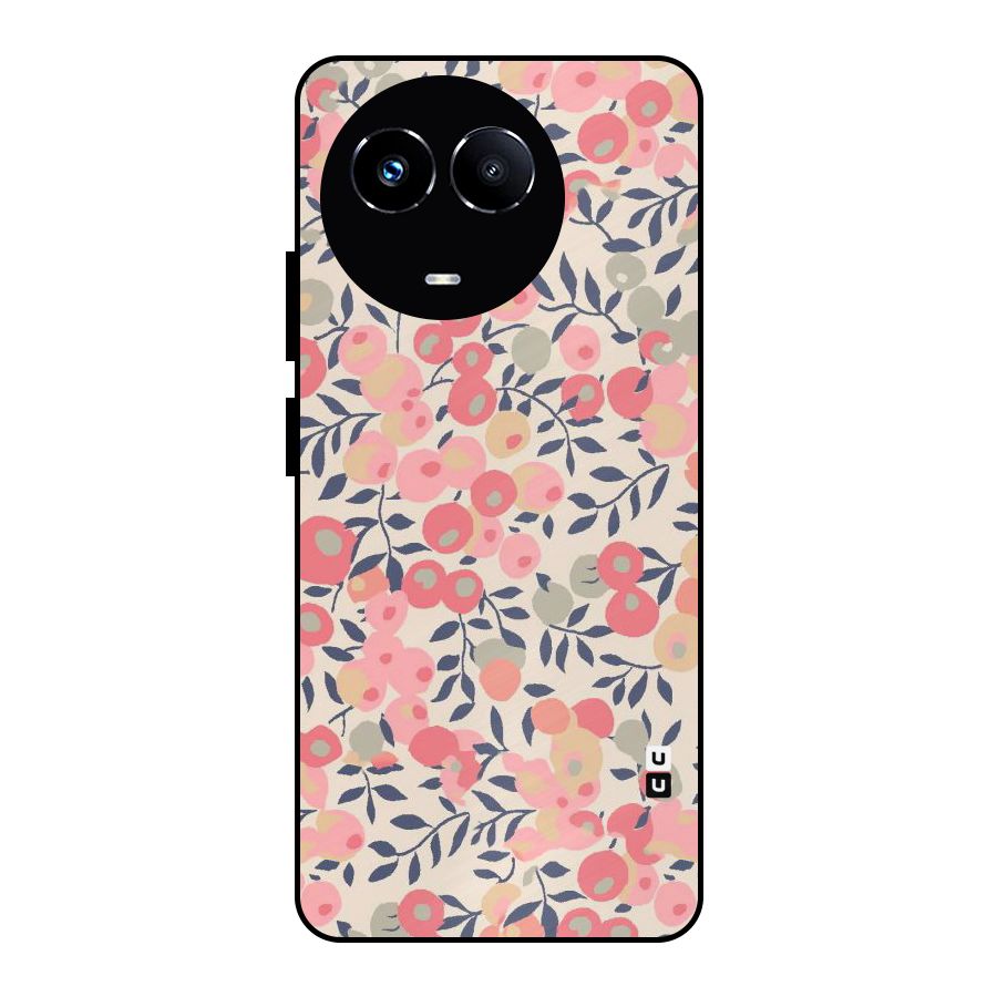 Pink Leaf Pattern Metal Back Case for Realme 11 5G