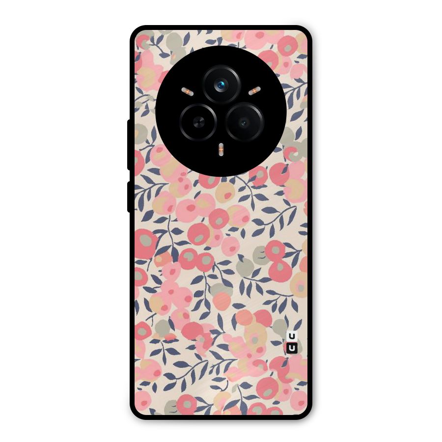 Pink Leaf Pattern Metal Back Case for Realme 14 Pro