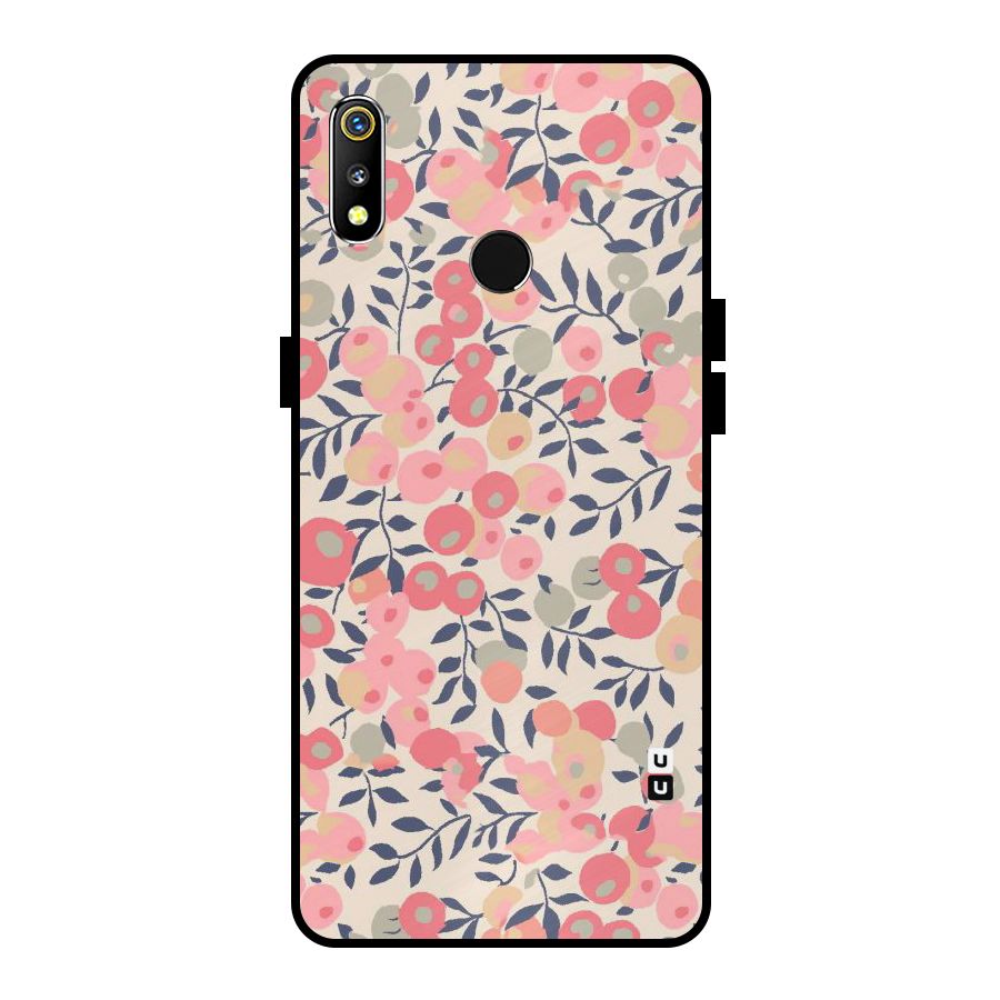 Pink Leaf Pattern Metal Back Case for Realme 3