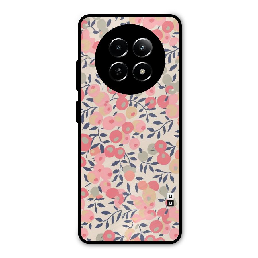 Pink Leaf Pattern Metal Back Case for Realme Narzo 70x 5G