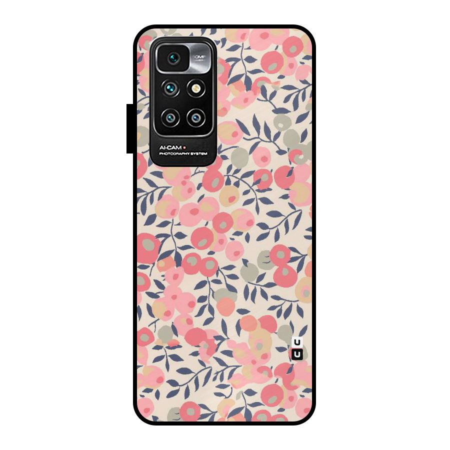 Pink Leaf Pattern Metal Back Case for Redmi 10 Prime