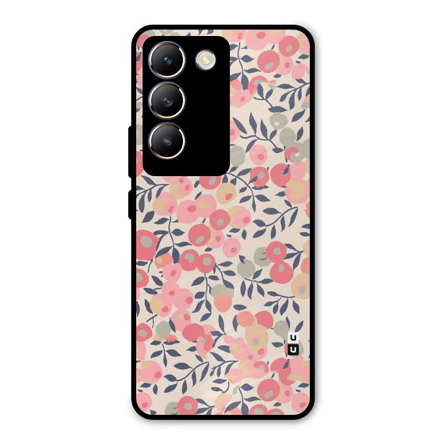 Pink Leaf Pattern Metal Back Case for Vivo T3 5G