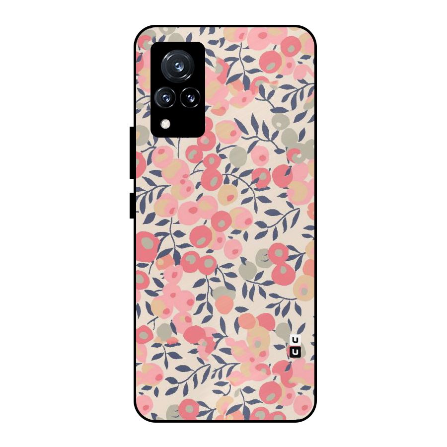 Pink Leaf Pattern Metal Back Case for Vivo V21 5G