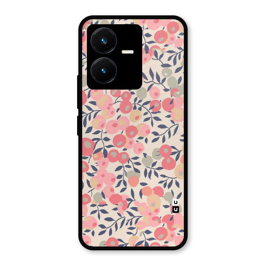 Pink Leaf Pattern Metal Back Case for Vivo Y22