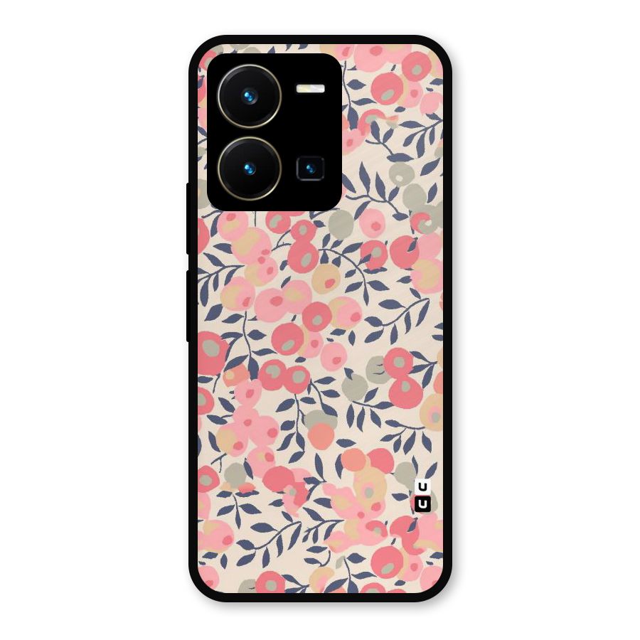Pink Leaf Pattern Metal Back Case for Vivo Y35