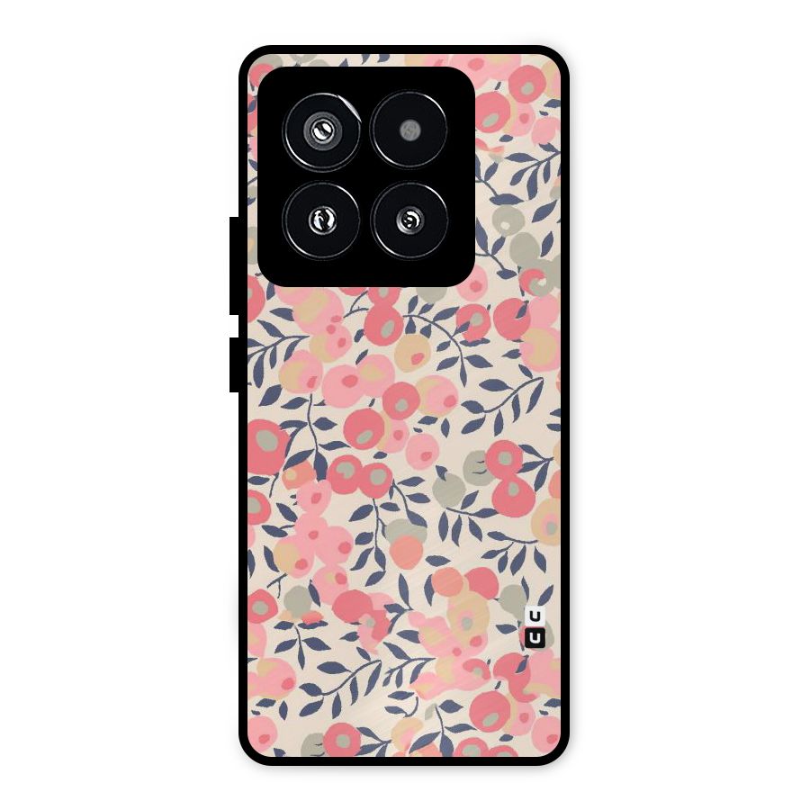 Pink Leaf Pattern Metal Back Case for Xiaomi 14 Pro