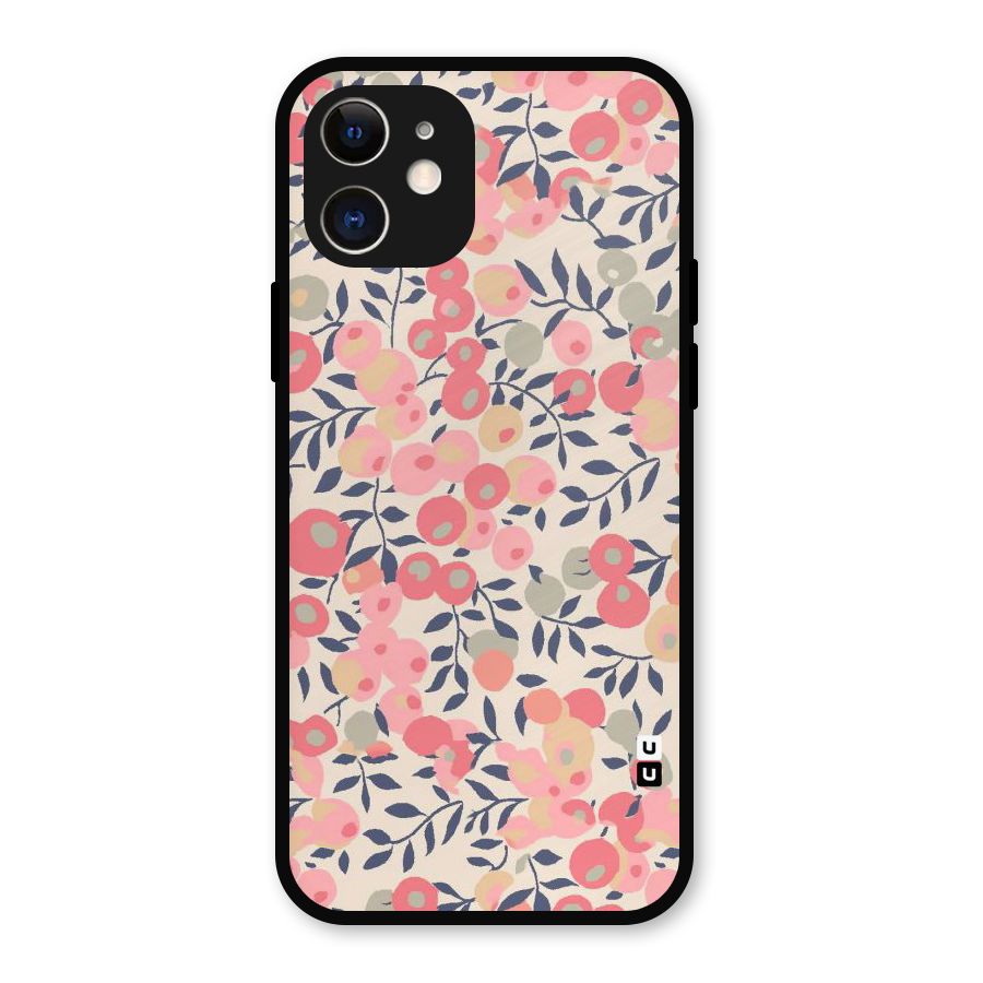 Pink Leaf Pattern Metal Back Case for iPhone 12