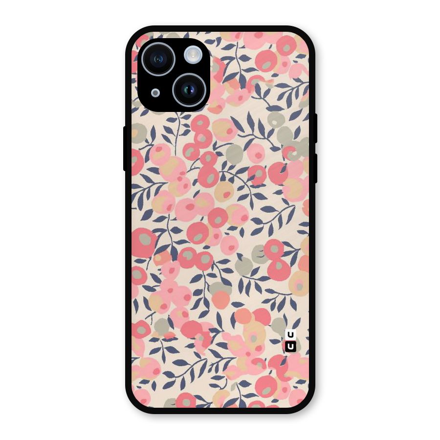 Pink Leaf Pattern Metal Back Case for iPhone 14