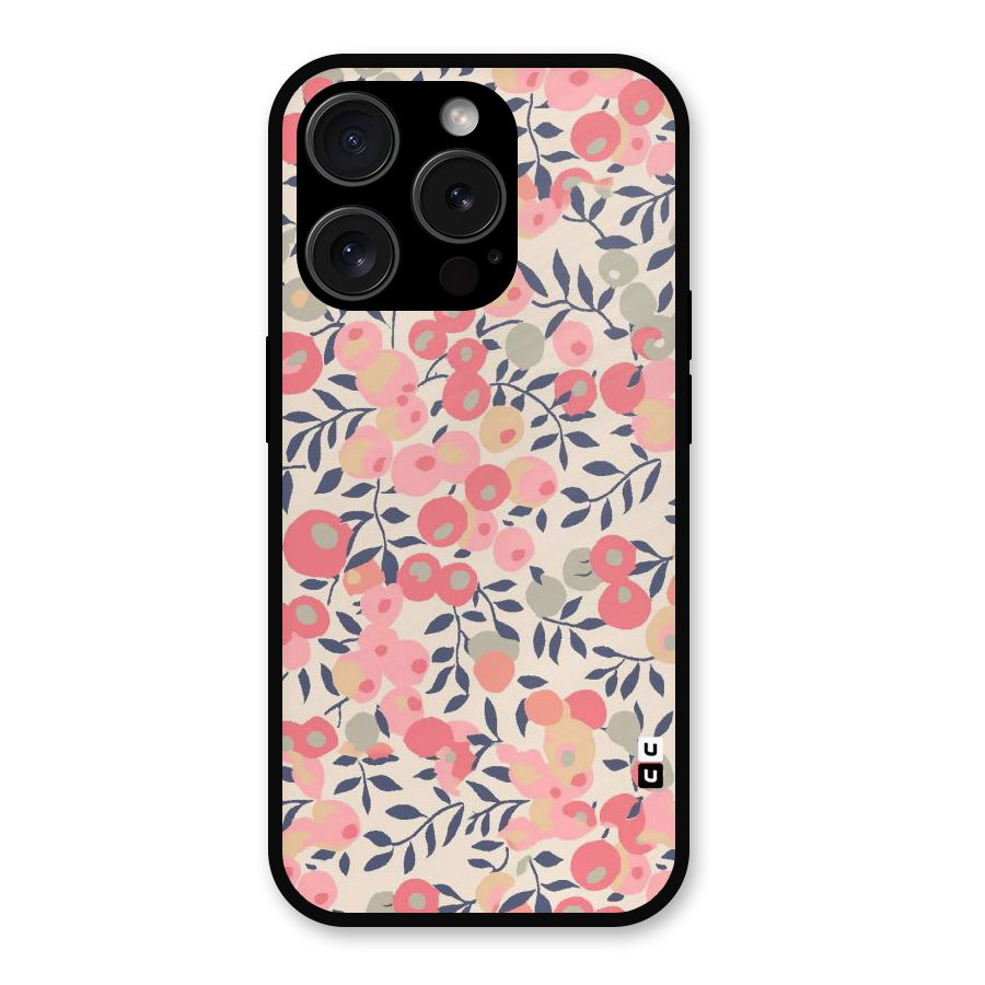 Pink Leaf Pattern Metal Back Case for iPhone 15 Pro