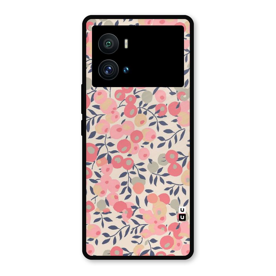 Pink Leaf Pattern Metal Back Case for iQOO 9 Pro