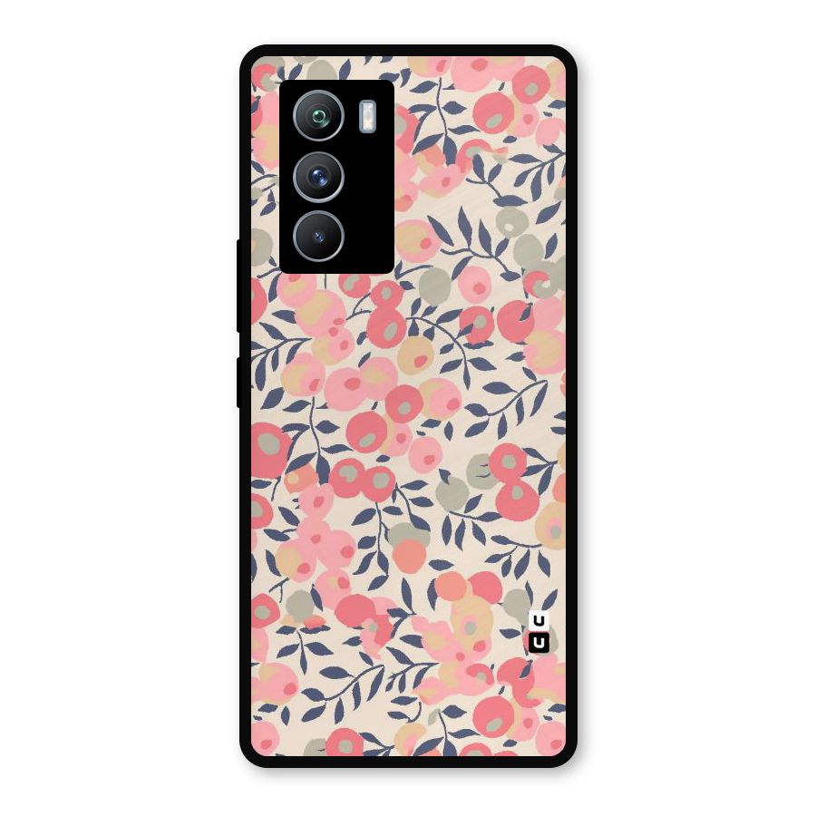 Pink Leaf Pattern Metal Back Case for iQOO 9 SE