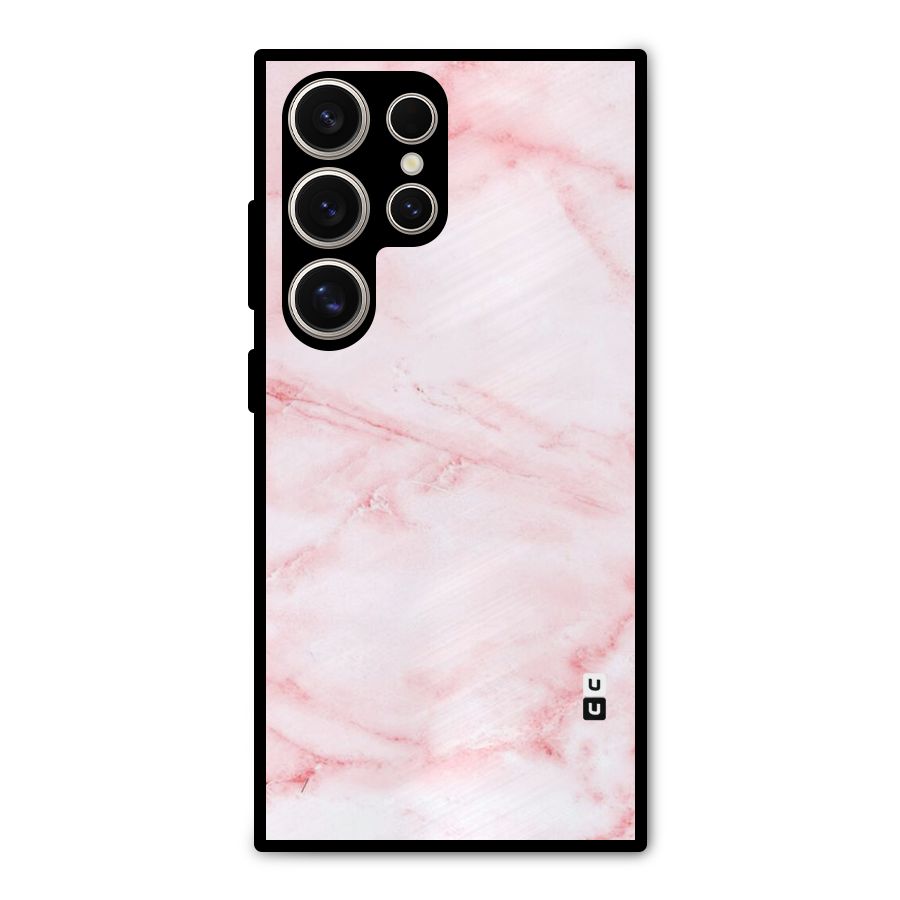 Pink Marble Print Metal Back Case for Galaxy S24 Ultra