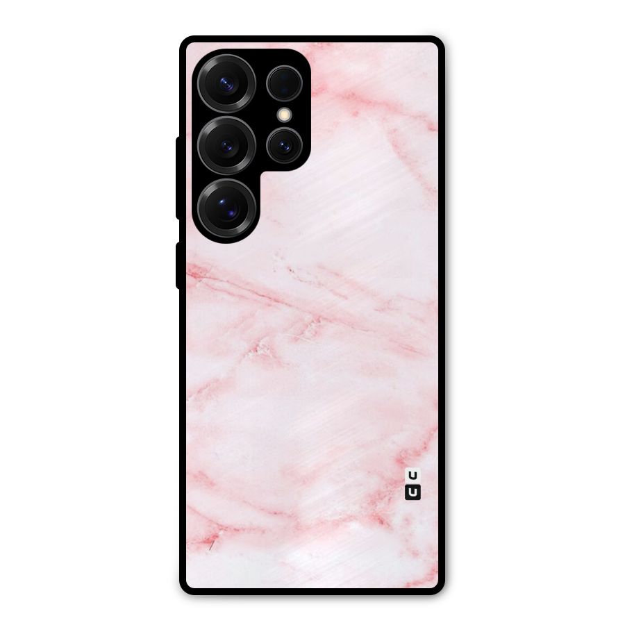Pink Marble Print Metal Back Case for Galaxy S25 Ultra