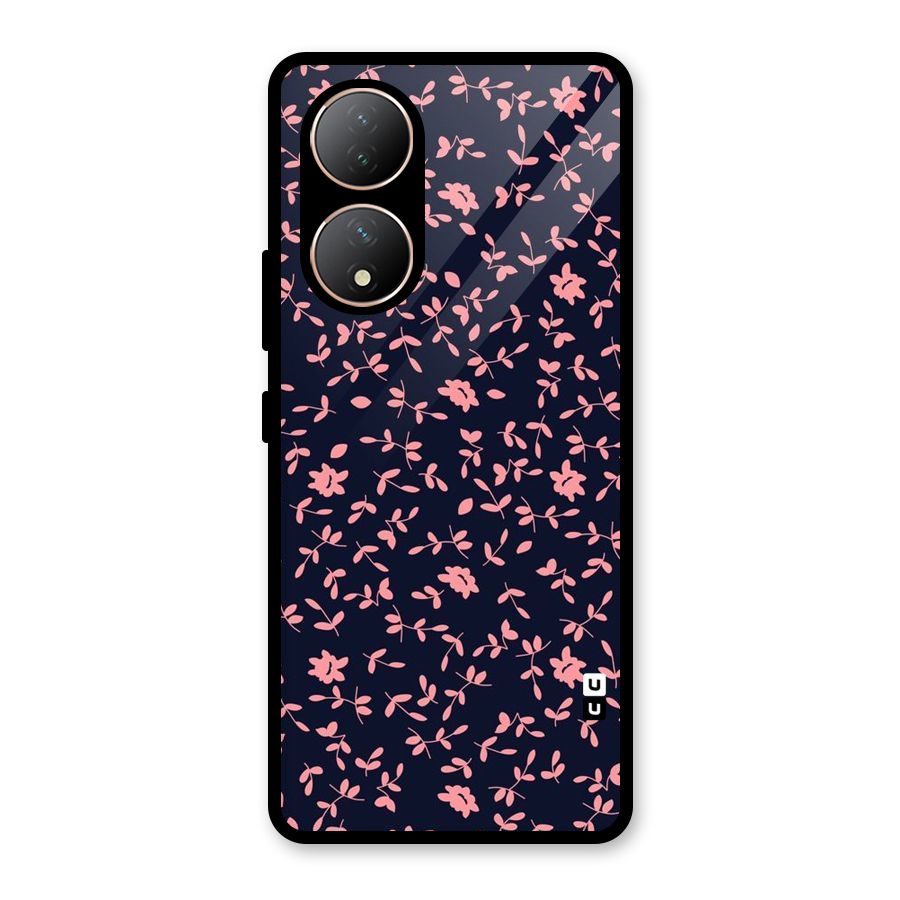 Pink Plant Design Glass Back Case for Vivo Y100A