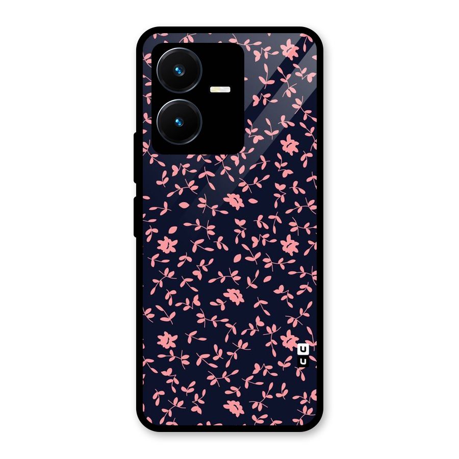 Pink Plant Design Glass Back Case for Vivo Y22s