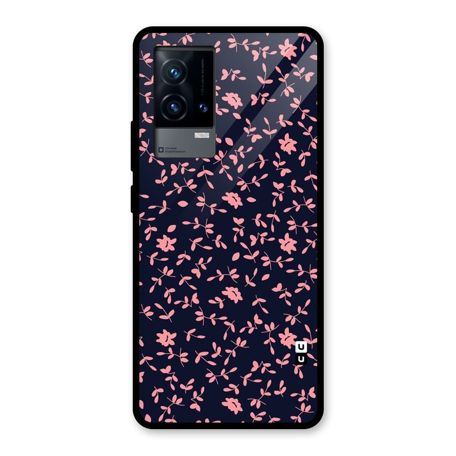 Pink Plant Design Glass Back Case for iQOO 9 5G