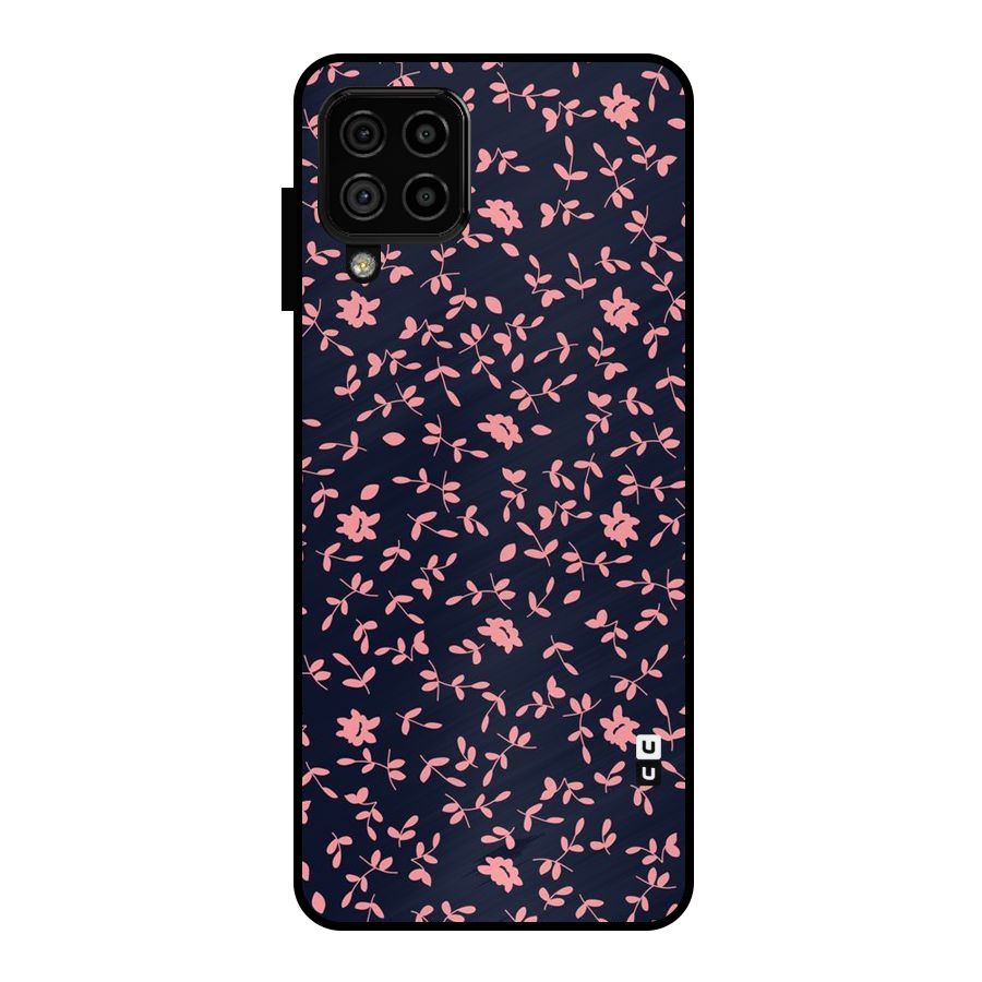 Pink Plant Design Metal Back Case for Galaxy A22 4G