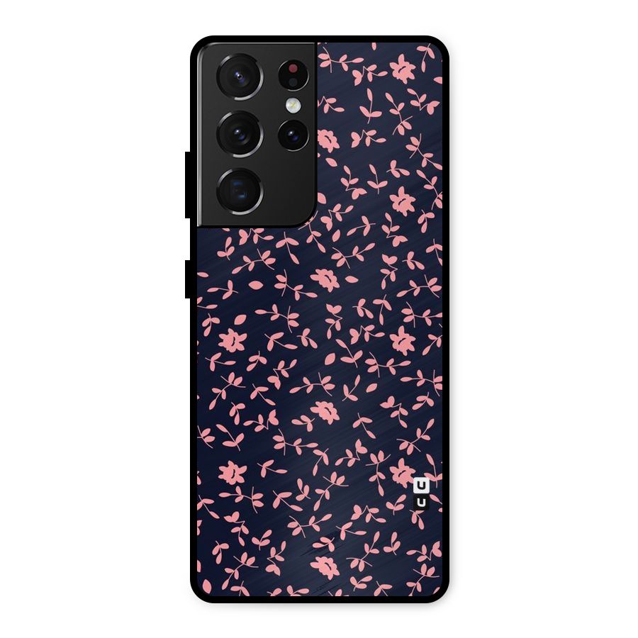 Pink Plant Design Metal Back Case for Galaxy S21 Ultra 5G