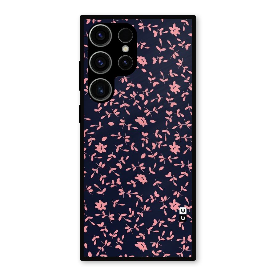 Pink Plant Design Metal Back Case for Galaxy S23 Ultra