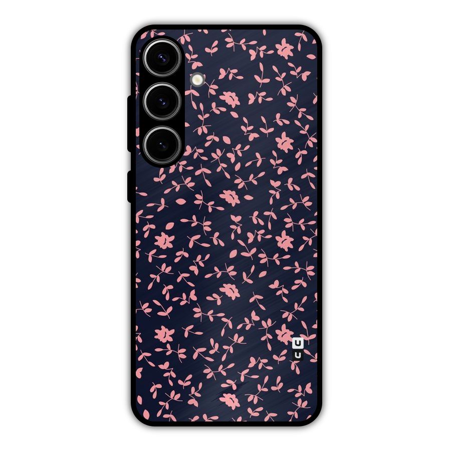 Pink Plant Design Metal Back Case for Galaxy S24 Plus