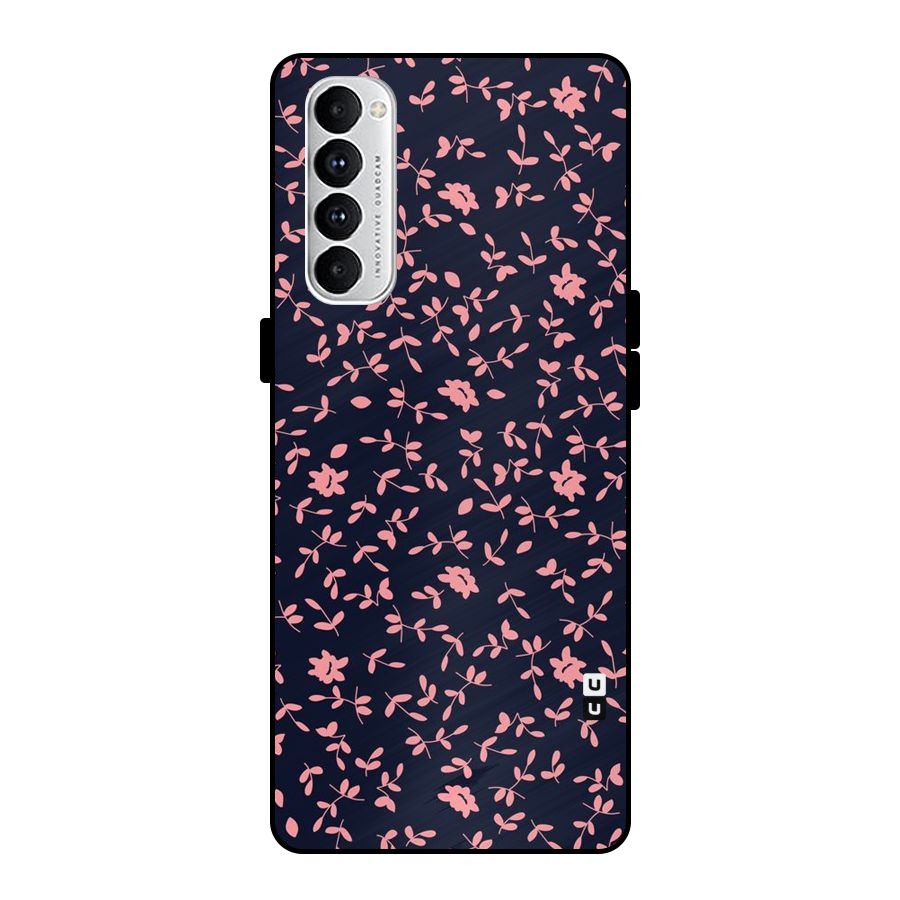 Pink Plant Design Metal Back Case for Oppo Reno4 Pro