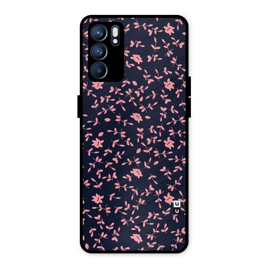 Pink Plant Design Metal Back Case for Oppo Reno6 5G