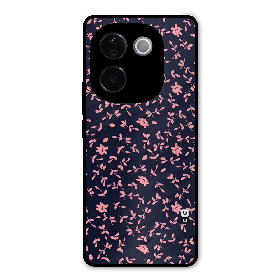 Pink Plant Design Metal Back Case for Vivo T3 Pro