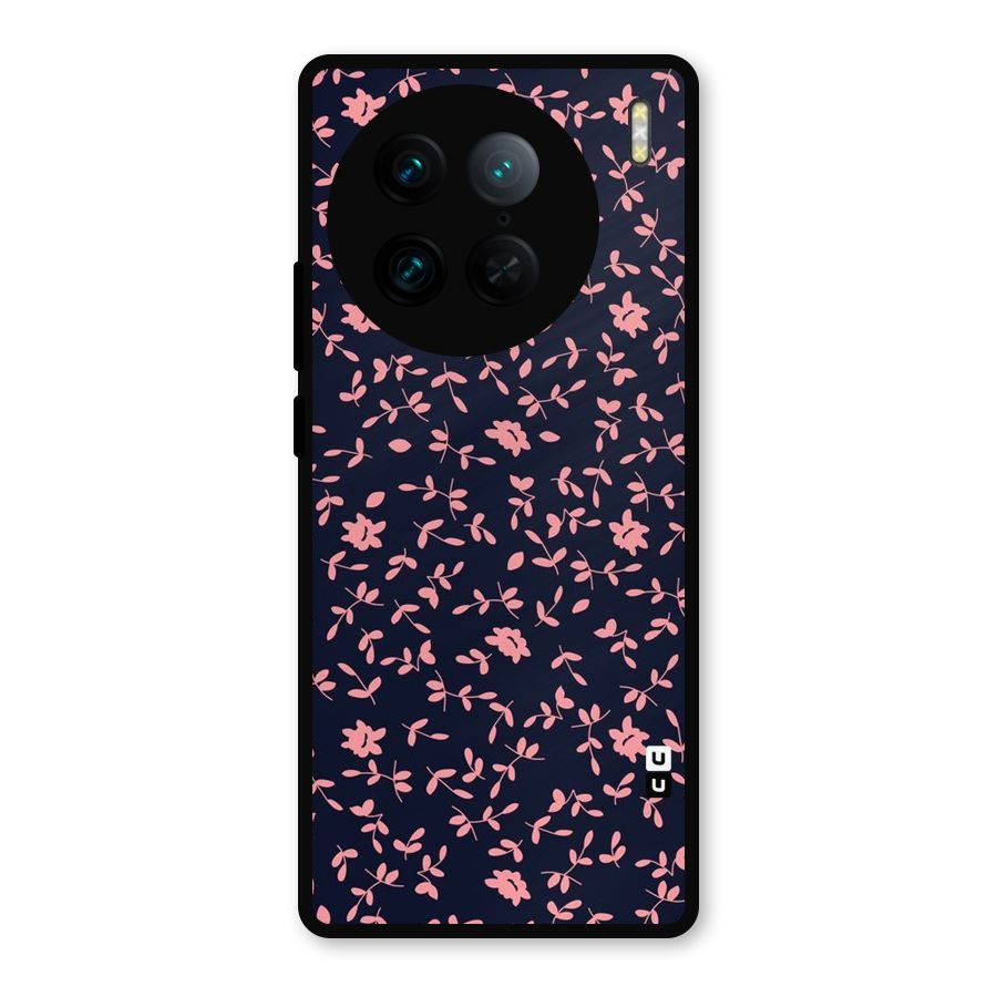 Pink Plant Design Metal Back Case for Vivo X90 Pro