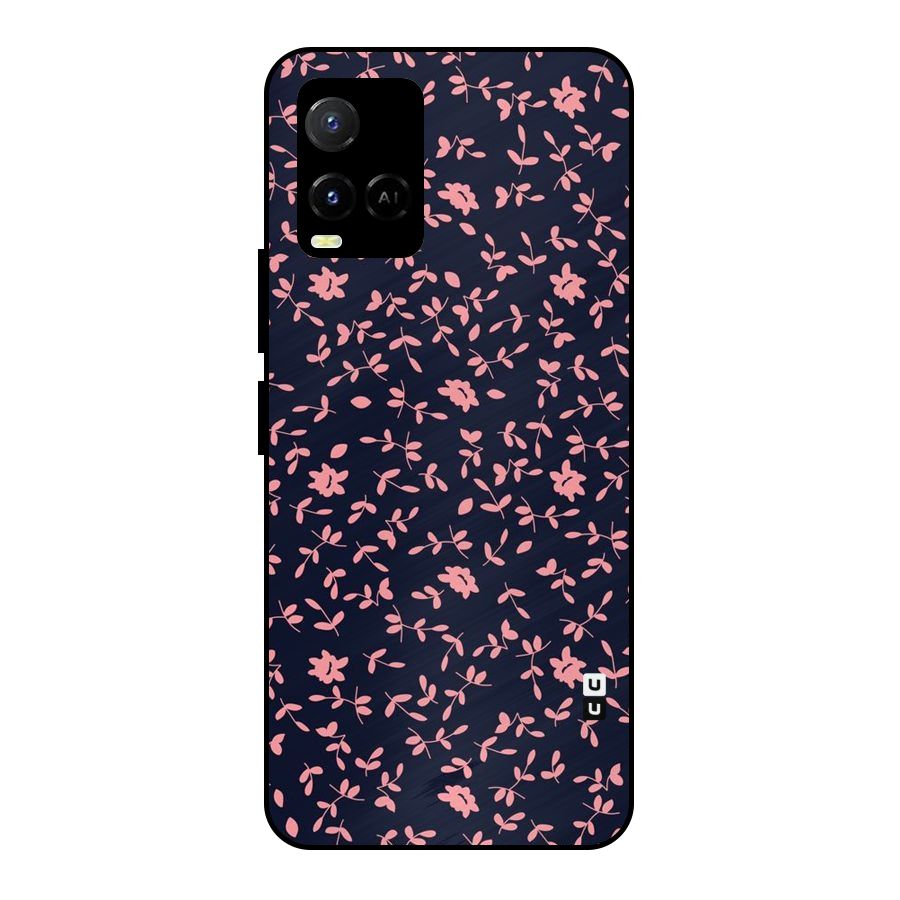 Pink Plant Design Metal Back Case for Vivo Y21 2021