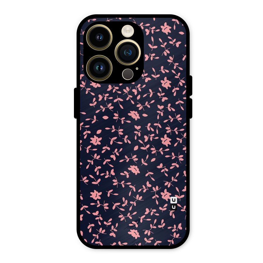 Pink Plant Design Metal Back Case for iPhone 14 Pro