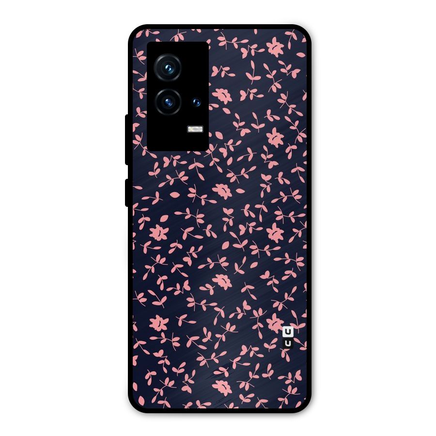 Pink Plant Design Metal Back Case for iQOO 9 5G