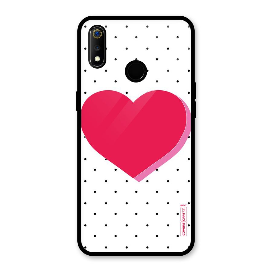 Pink Polka Heart Glass Back Case for Realme 3