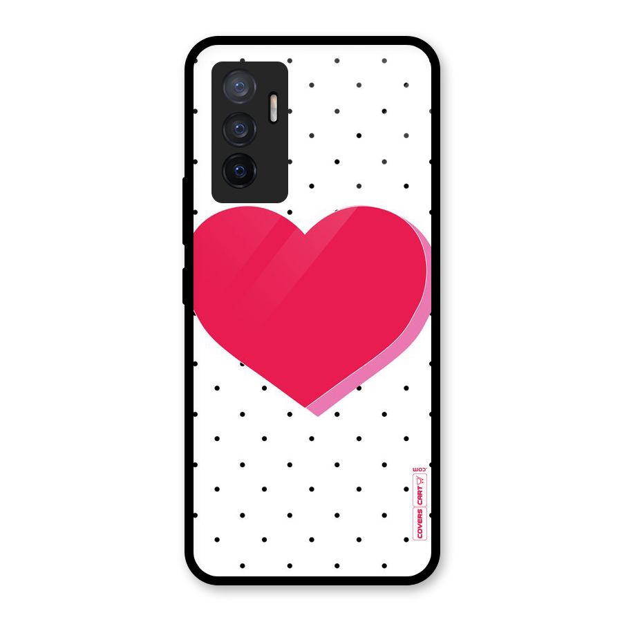 Pink Polka Heart Glass Back Case for Vivo V23e