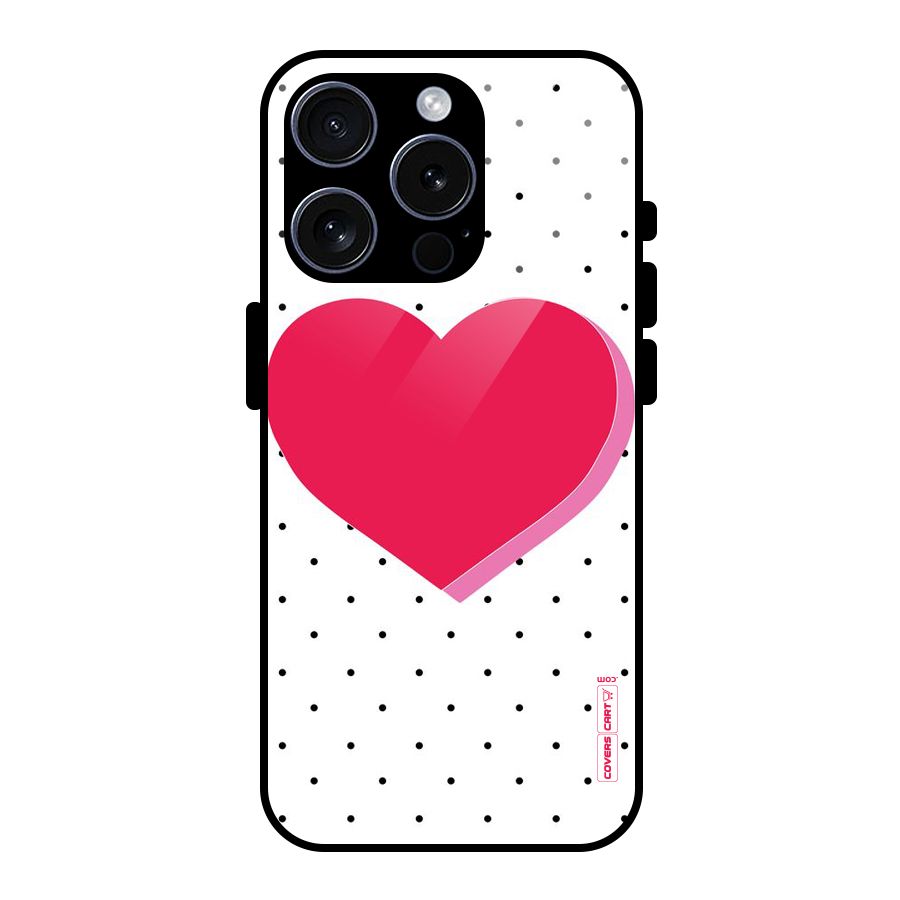 Pink Polka Heart Glass Back Case for iPhone 15 Pro