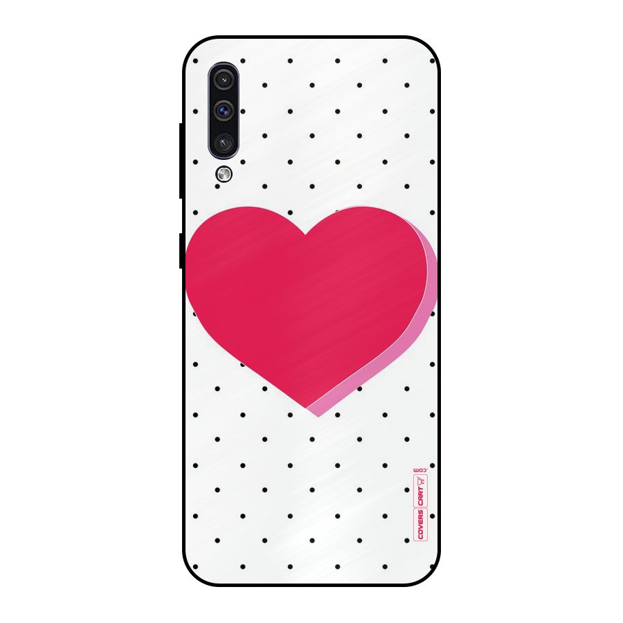 Pink Polka Heart Metal Back Case for Galaxy A30s