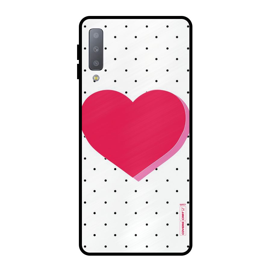 Pink Polka Heart Metal Back Case for Galaxy A7 (2018)