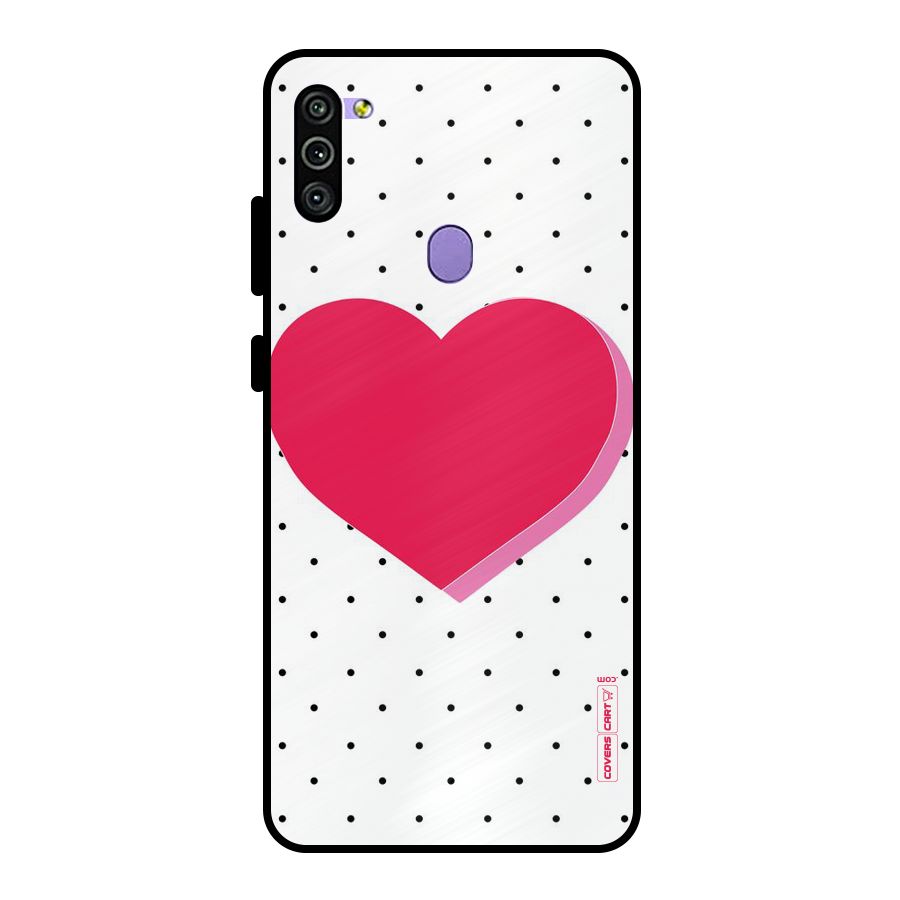 Pink Polka Heart Metal Back Case for Galaxy M11