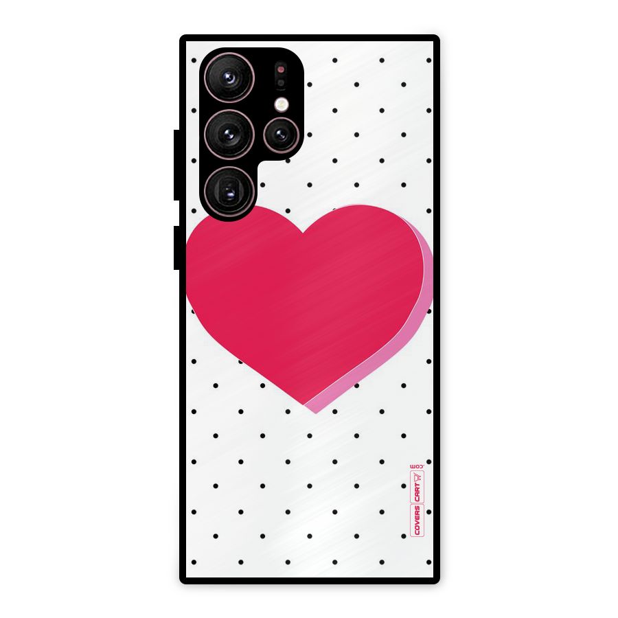 Pink Polka Heart Metal Back Case for Galaxy S22 Ultra 5G