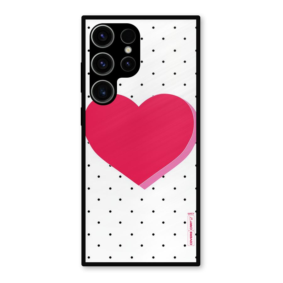 Pink Polka Heart Metal Back Case for Galaxy S23 Ultra