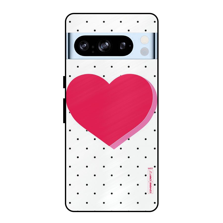 Pink Polka Heart Metal Back Case for Google Pixel 8 Pro