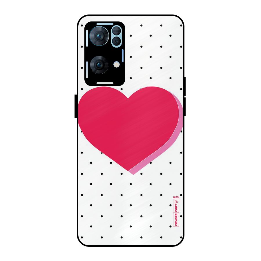 Pink Polka Heart Metal Back Case for Oppo Reno7 Pro 5G