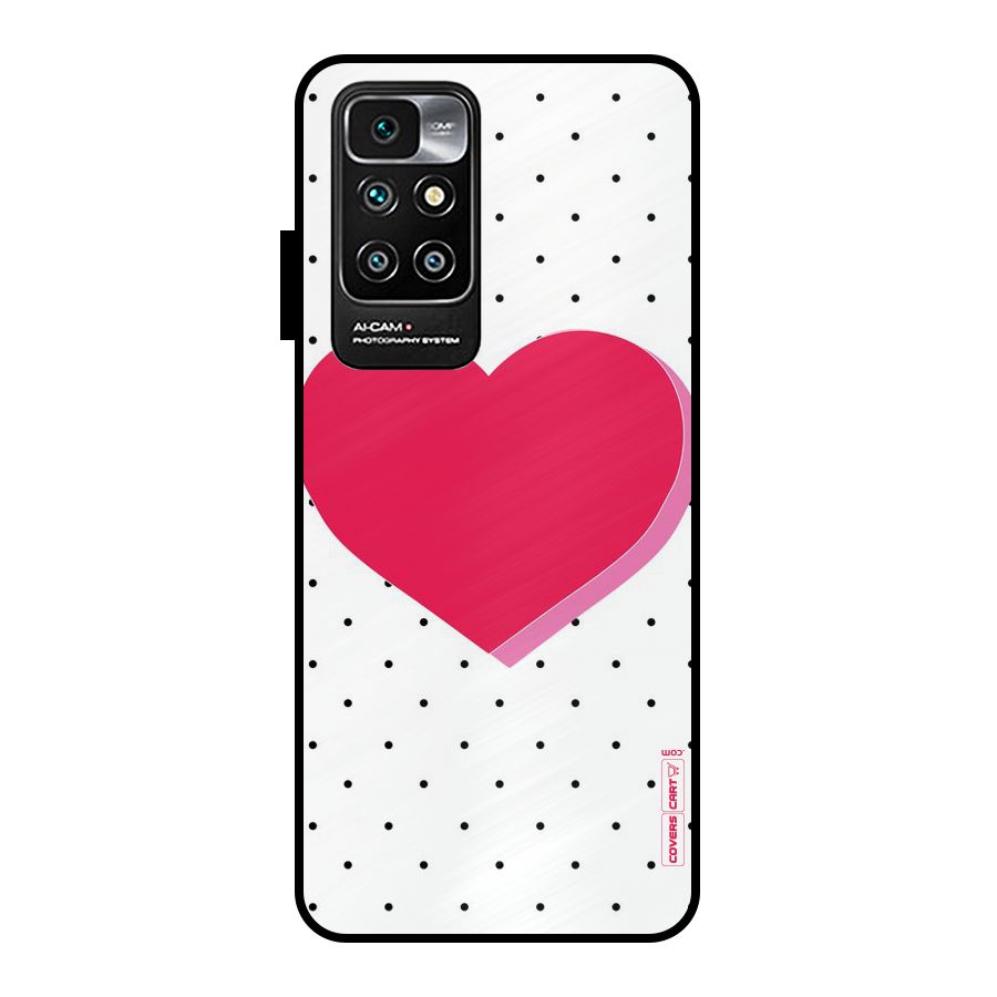 Pink Polka Heart Metal Back Case for Redmi 10 Prime