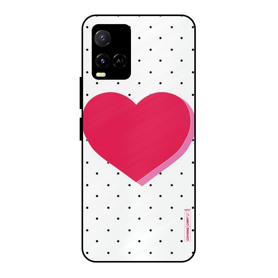 Pink Polka Heart Metal Back Case for Vivo Y21