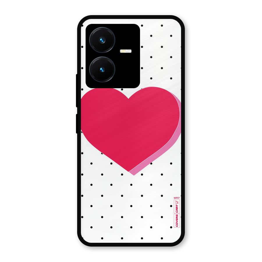 Pink Polka Heart Metal Back Case for Vivo Y22s