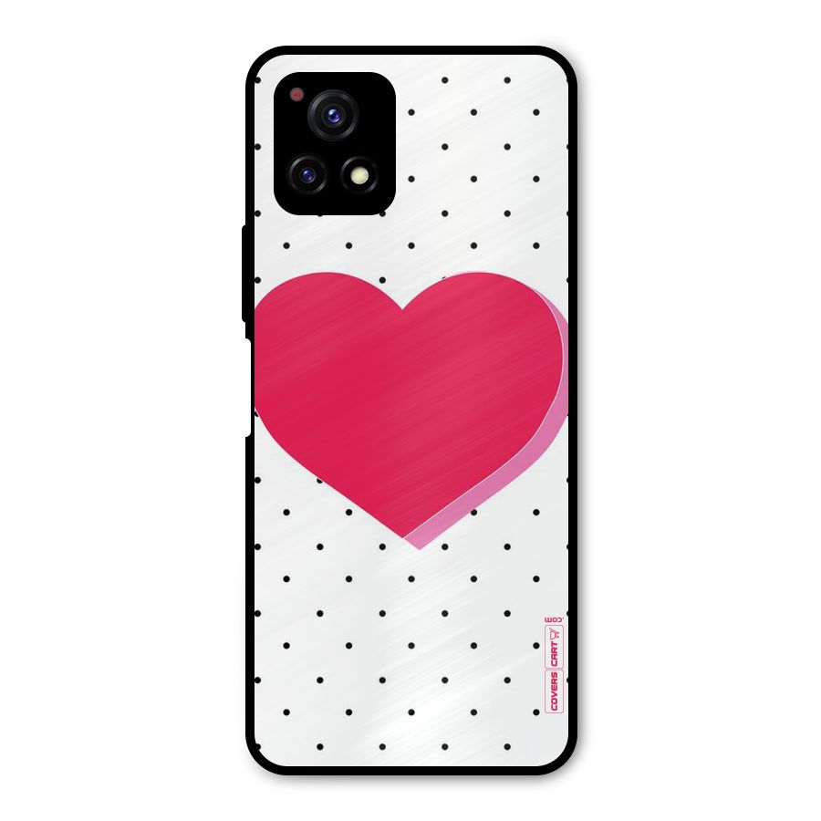 Pink Polka Heart Metal Back Case for Vivo Y72 5G