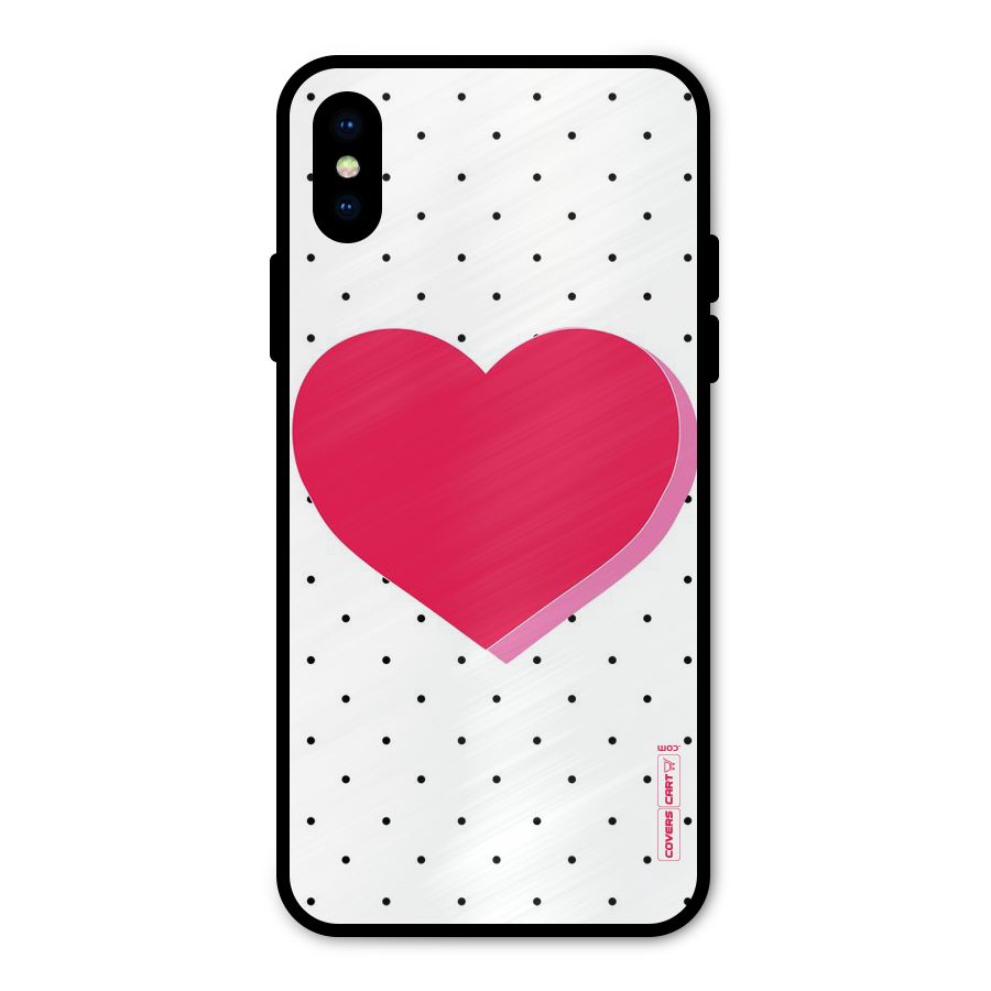 Pink Polka Heart Metal Back Case for iPhone XS